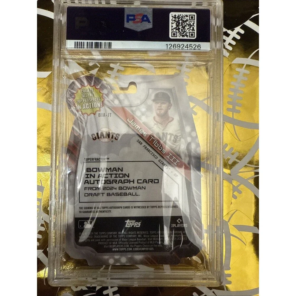 2024 bowman Draft baseball JAMES TIBBS III IN ACTION AUTO Gold SF 1/1  PSA 8